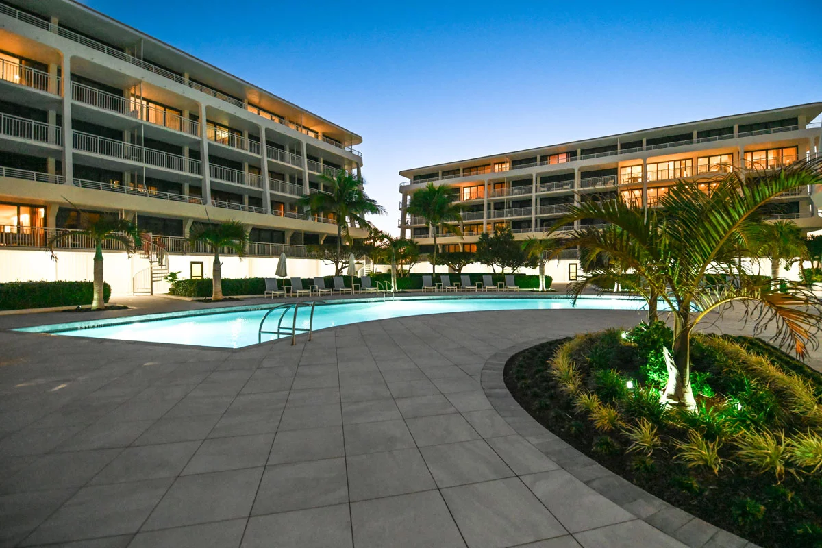 Coastal condominium pool environment in Palm Beach