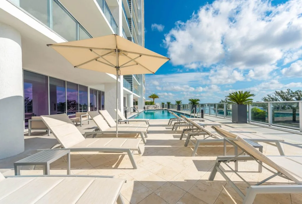 Riva Fort Lauderdale pool deck with umbrellas