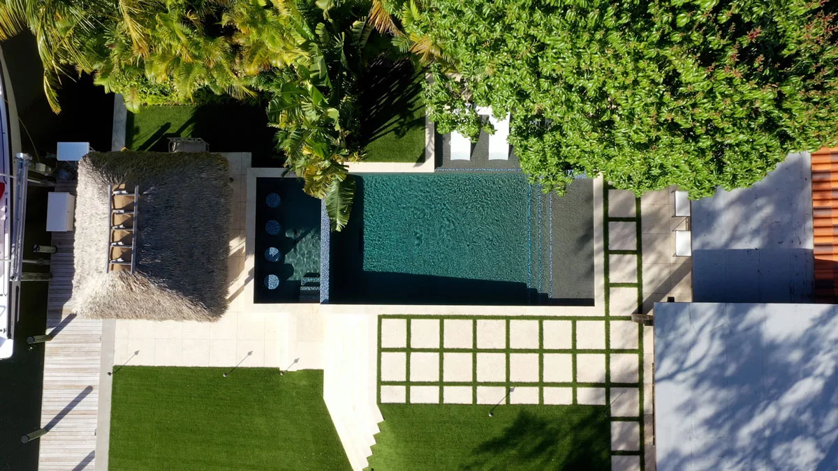 The Edge residential pool and outdoor living area from above